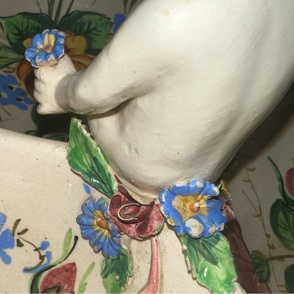 Victorian Antique Angelic Child Baby Floral Candy Dish Center Piece Vanity Plate - Picture 12 of 14